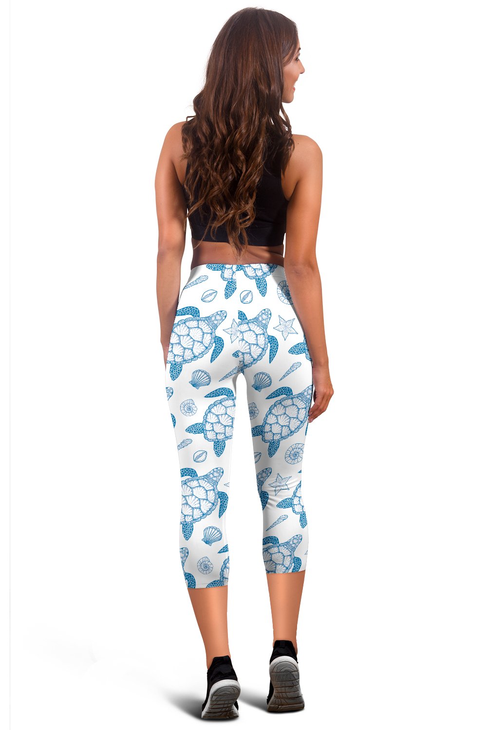 Blue Sea Turtle Pattern Women Capris