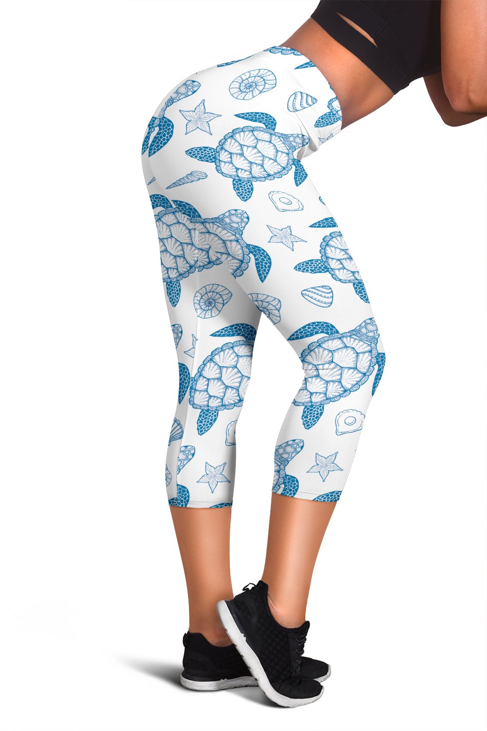 Blue Sea Turtle Pattern Women Capris