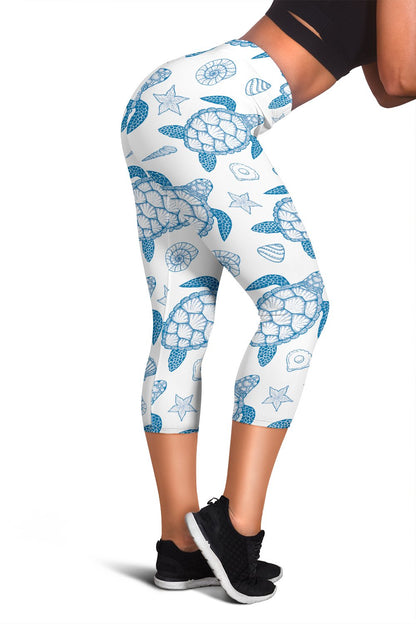 Blue Sea Turtle Pattern Women Capris
