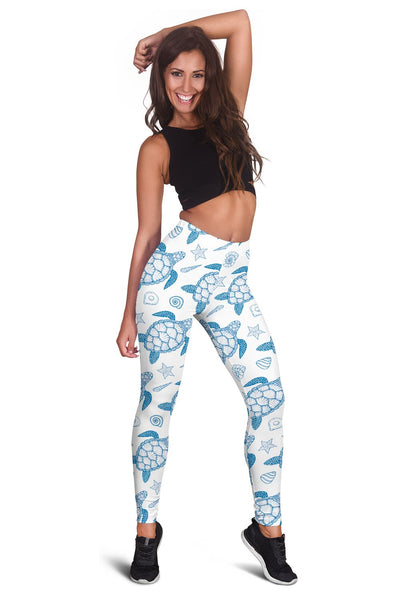 Blue Sea Turtle Pattern Women Leggings