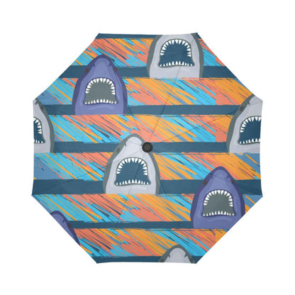 Blue Shark Pattern Automatic Foldable Umbrella
