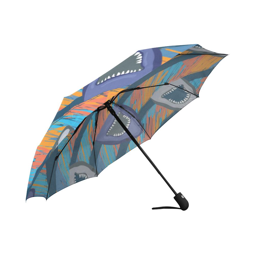 Blue Shark Pattern Automatic Foldable Umbrella