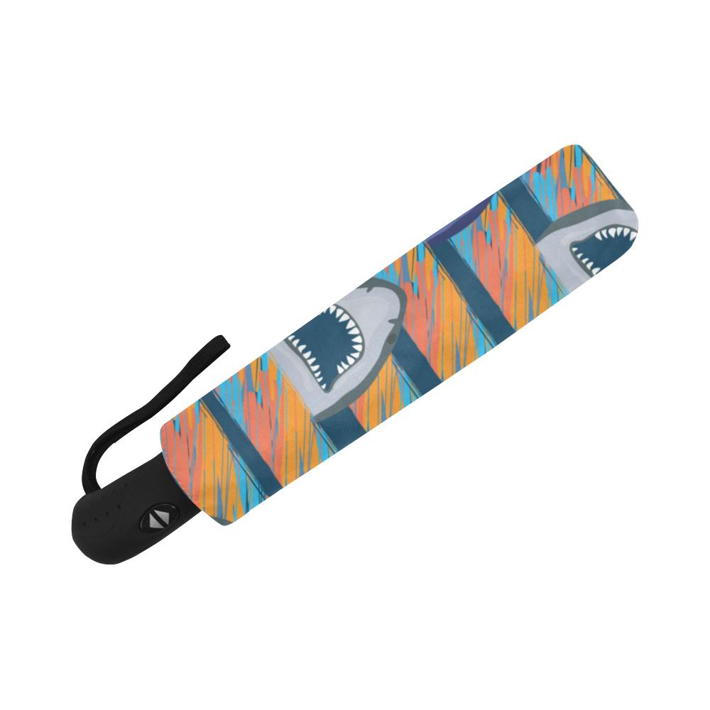 Blue Shark Pattern Automatic Foldable Umbrella