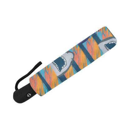 Blue Shark Pattern Automatic Foldable Umbrella