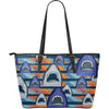 Blue Shark Pattern Large Leather Tote Bag