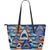 Blue Shark Pattern Large Leather Tote Bag