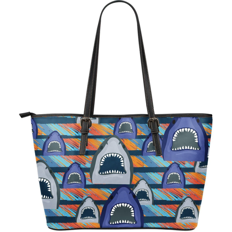 Blue Shark Pattern Large Leather Tote Bag