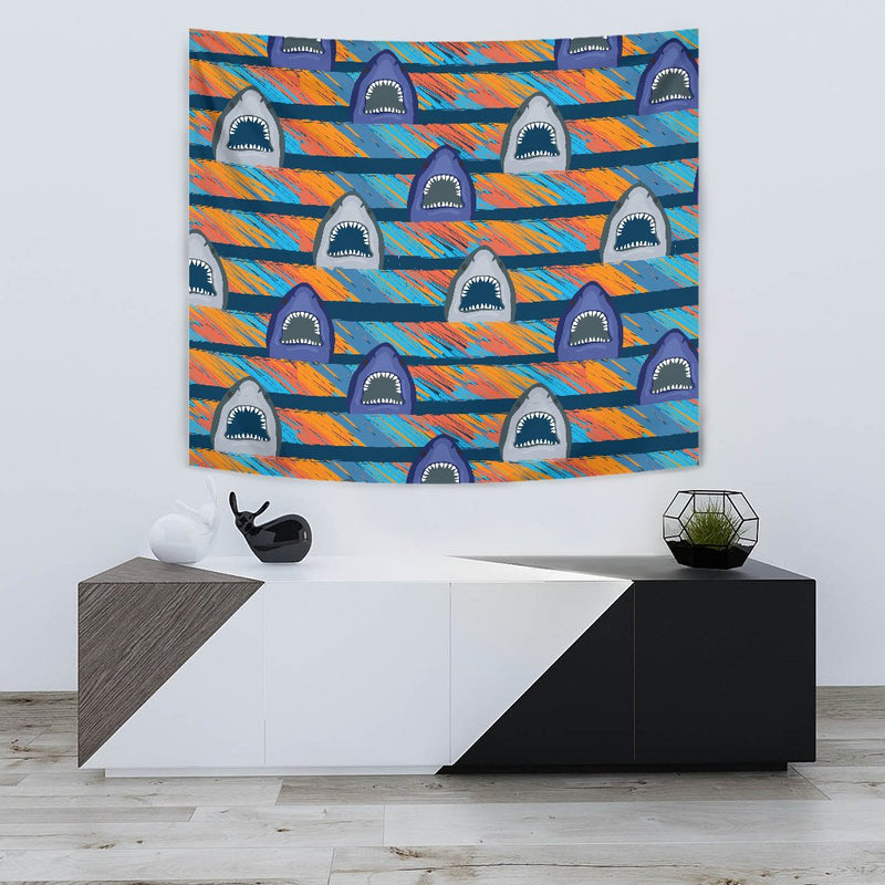 Blue Shark Pattern Wall Tapestry
