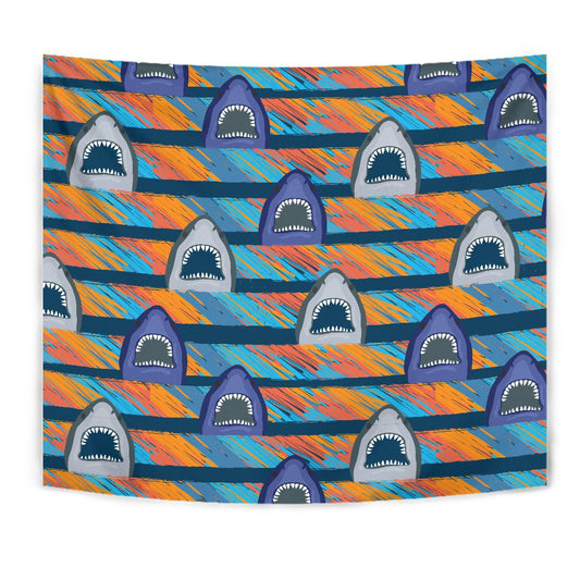 Blue Shark Pattern Wall Tapestry