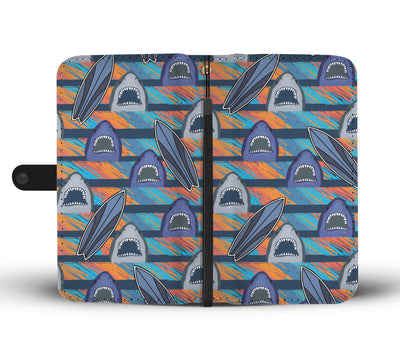 Blue Shark Pattern Wallet Phone Case