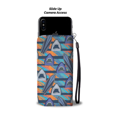 Blue Shark Pattern Wallet Phone Case