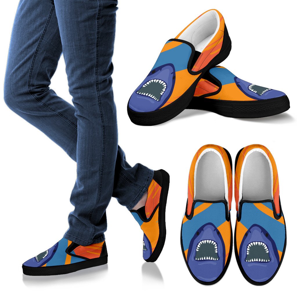 Blue Shark Pattern Women Canvas Slip On Shoes