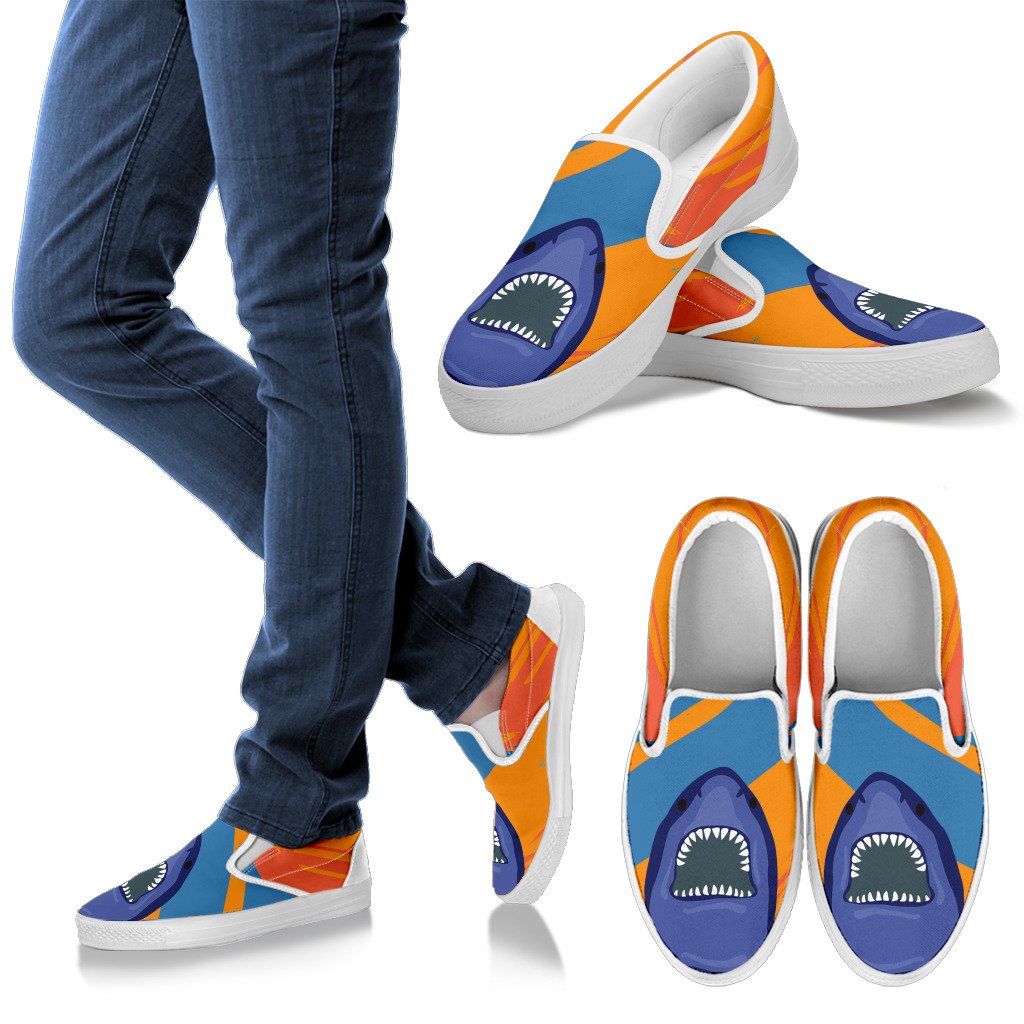Blue Shark Pattern Women Canvas Slip On Shoes