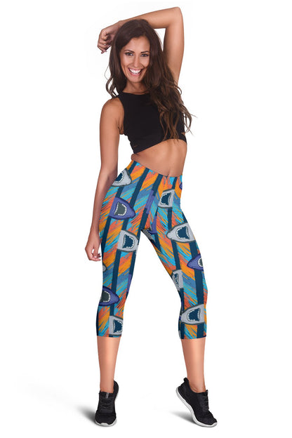 Blue Shark Pattern Women Capris