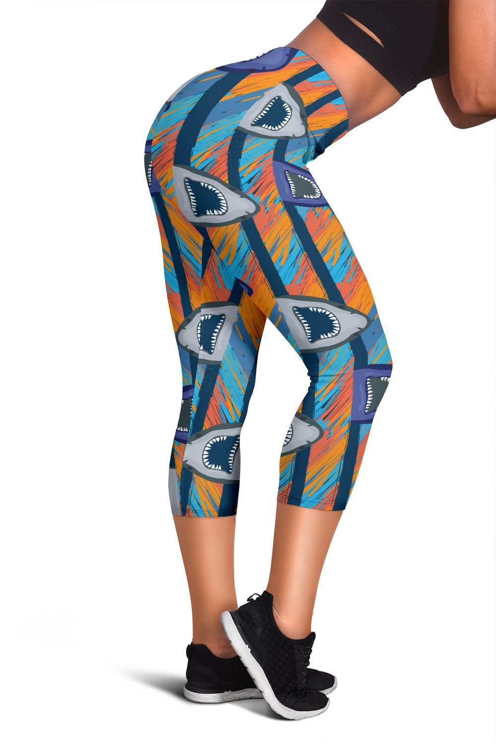 Blue Shark Pattern Women Capris