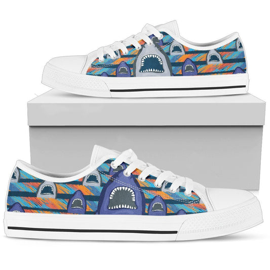 Blue Shark Pattern Women High Top Canvas Shoes