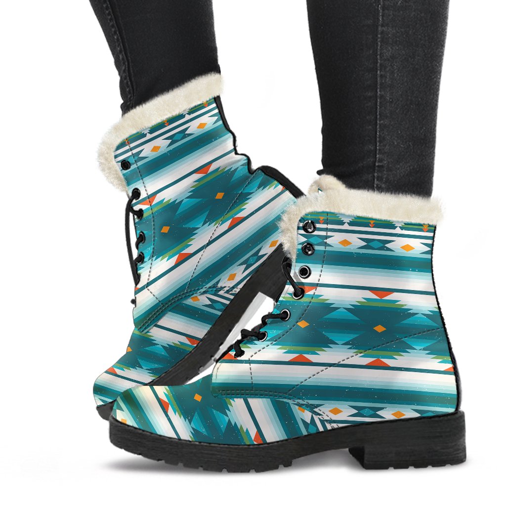 Blue Tribal Aztec Faux Fur Leather Boots