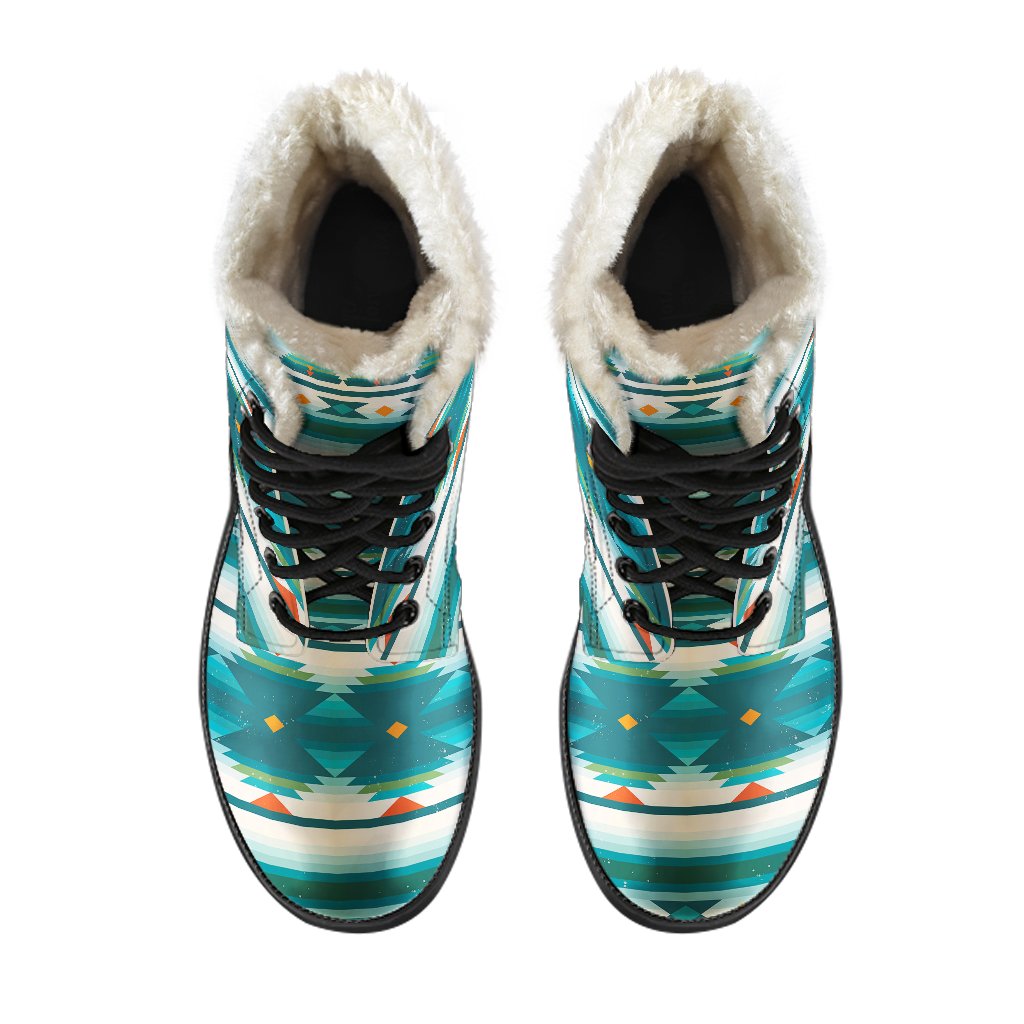 Blue Tribal Aztec Faux Fur Leather Boots