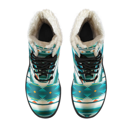Blue Tribal Aztec Faux Fur Leather Boots