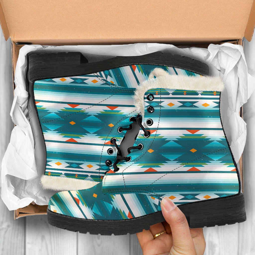 Blue Tribal Aztec Faux Fur Leather Boots