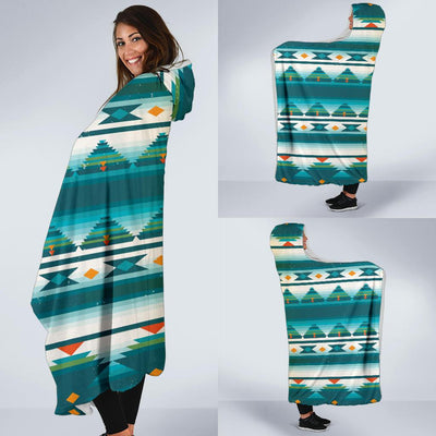 Blue Tribal Aztec Hooded Blanket-JORJUNE.COM