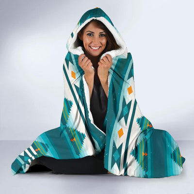 Blue Tribal Aztec Hooded Blanket-JORJUNE.COM