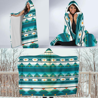 Blue Tribal Aztec Hooded Blanket-JORJUNE.COM