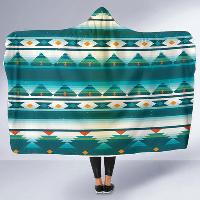 Blue Tribal Aztec Hooded Blanket-JORJUNE.COM