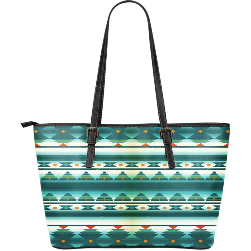 Blue Tribal Aztec Large Leather Tote Bag