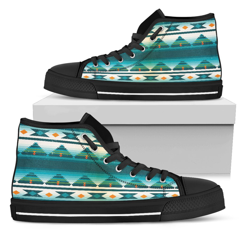 Blue Tribal Aztec Men High Top Shoes