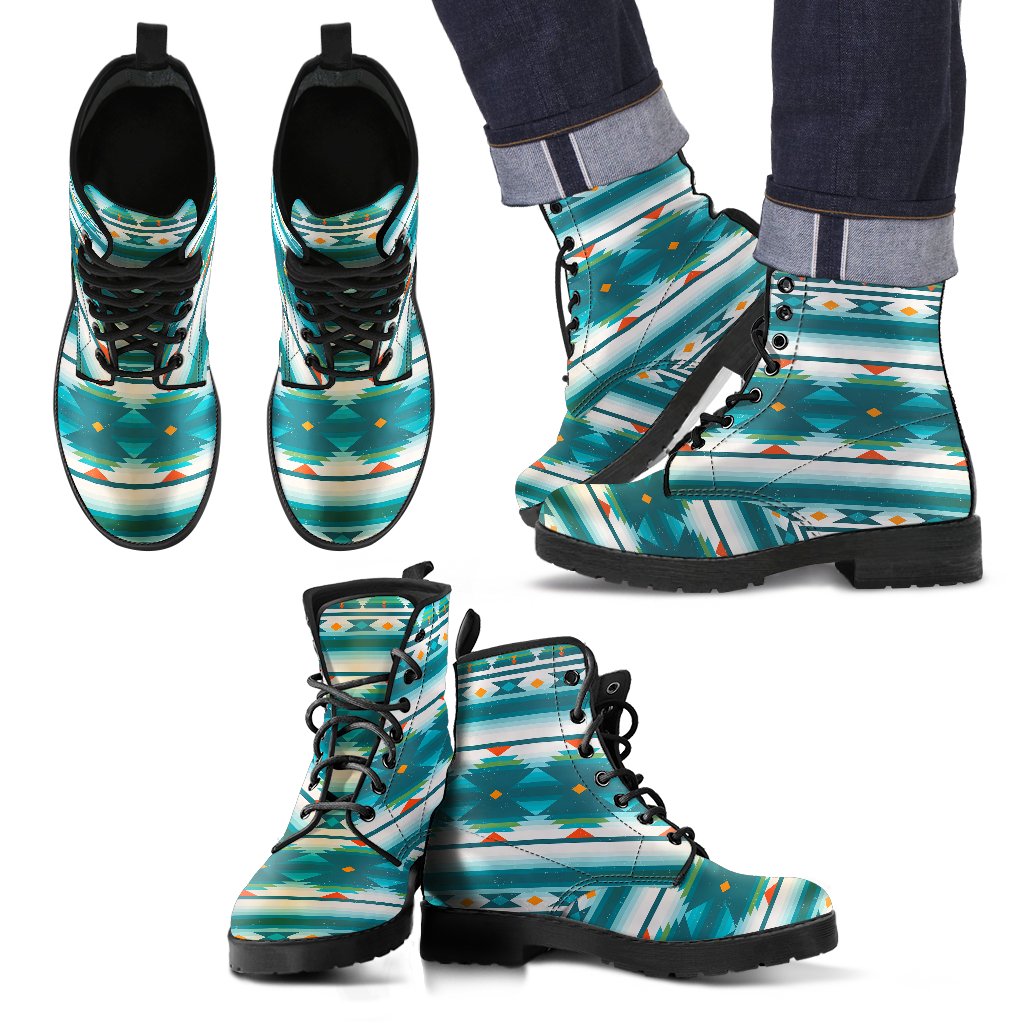Blue Tribal Aztec Men Leather Boots – JorJune