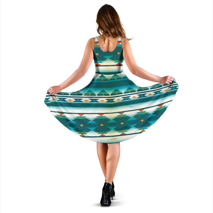 Blue Tribal Aztec Sleeveless Mini Dress