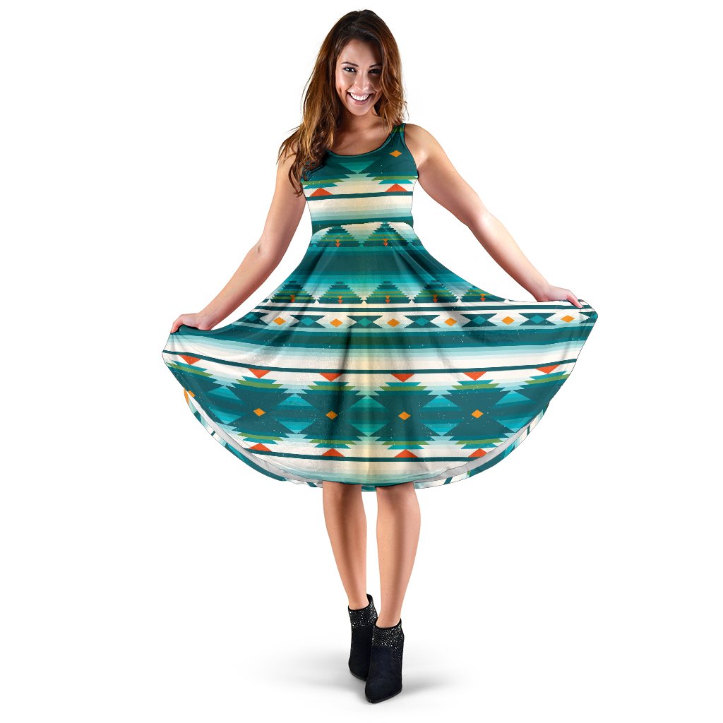 Blue Tribal Aztec Sleeveless Mini Dress