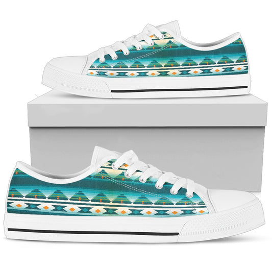 Blue Tribal Aztec Women Low Top Shoes
