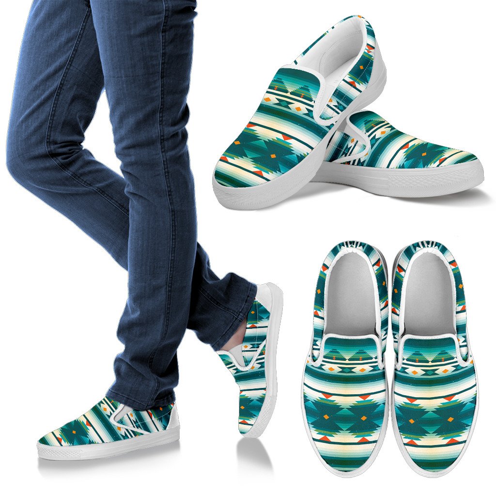 Blue Tribal Aztec Women Slip On Shoes