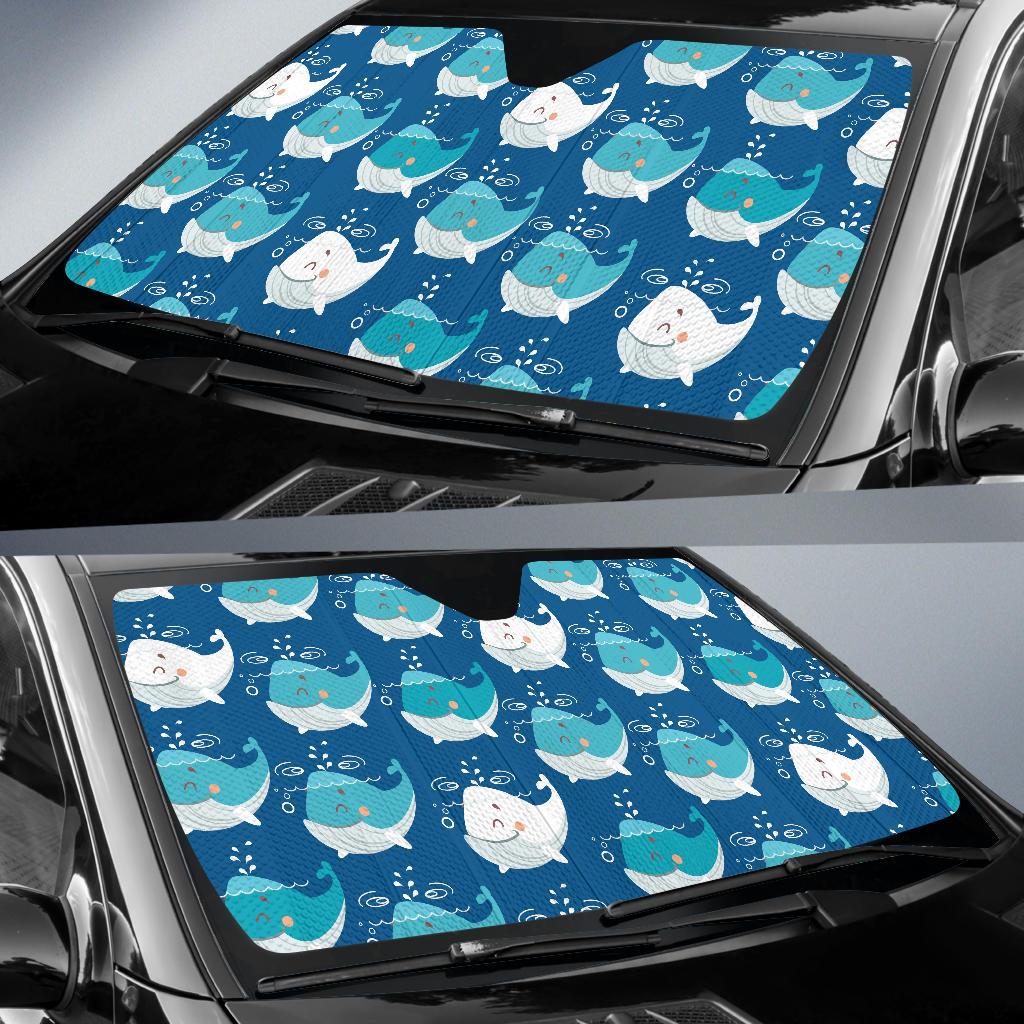 Blue Whale Pattern Print Design 01 Car Sun Shade-JORJUNE.COM