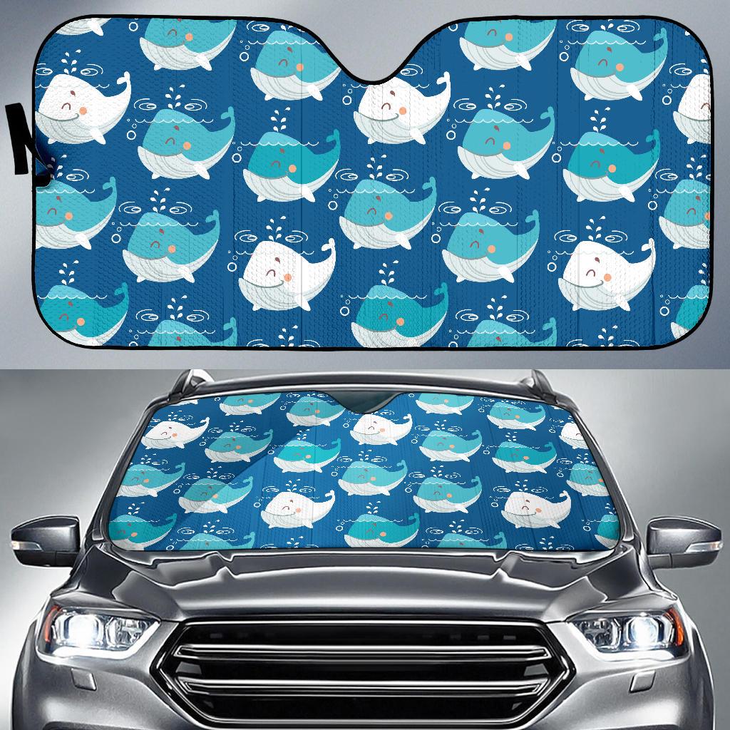 Blue Whale Pattern Print Design 01 Car Sun Shade-JORJUNE.COM
