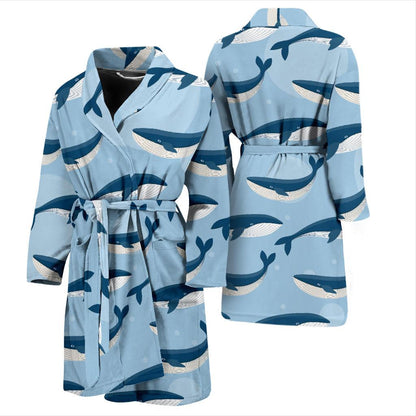 Blue Whale Pattern Print Design 02 Men Bathrobe-JORJUNE.COM