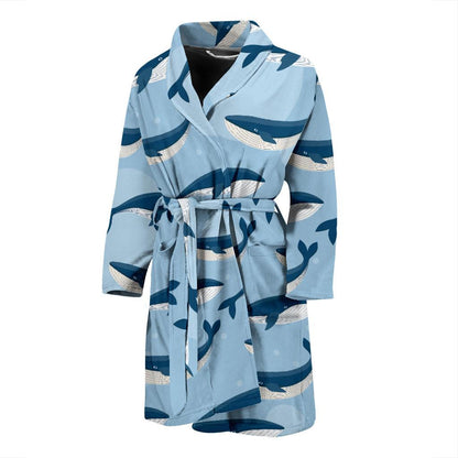 Blue Whale Pattern Print Design 02 Men Bathrobe-JORJUNE.COM