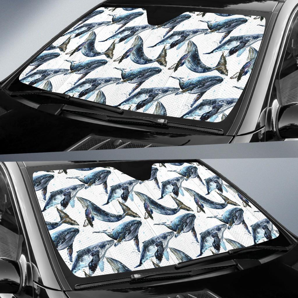 Blue Whale Pattern Print Design 03 Car Sun Shade-JORJUNE.COM