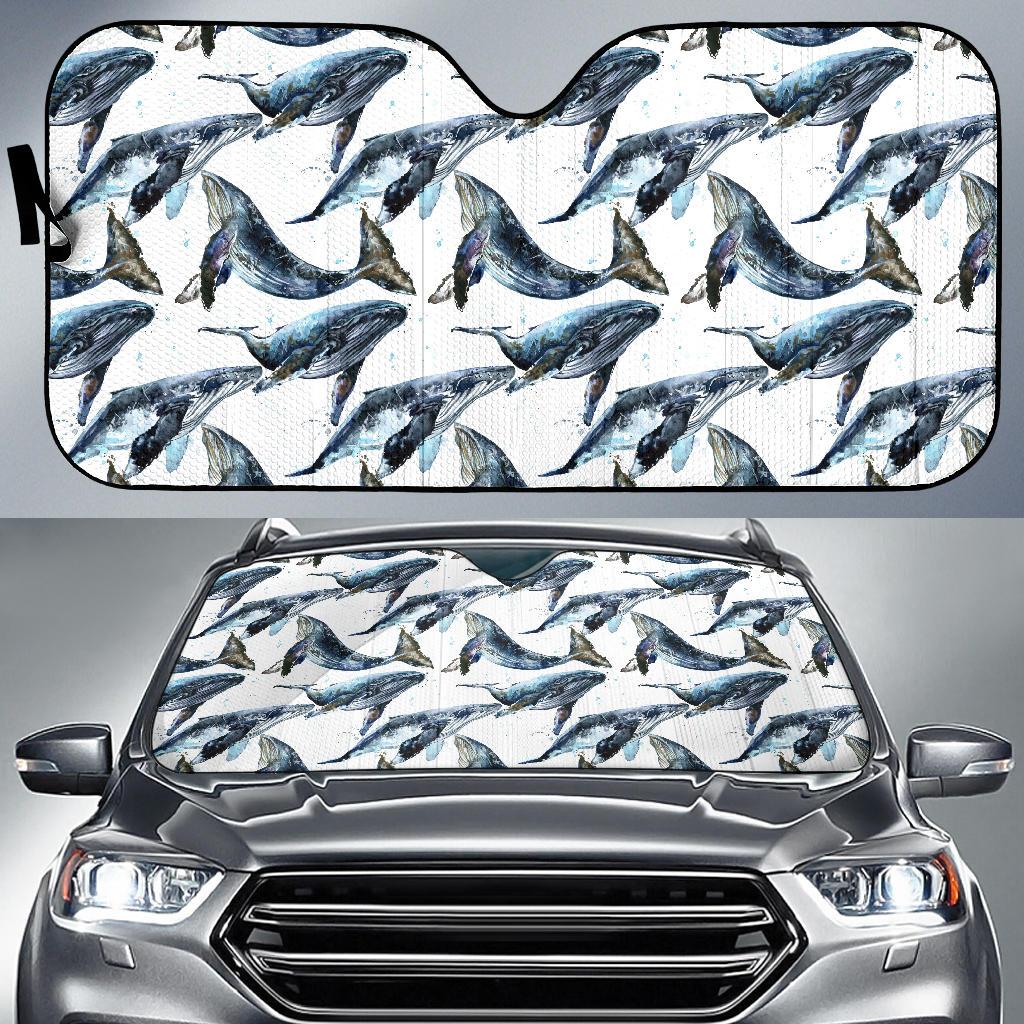 Blue Whale Pattern Print Design 03 Car Sun Shade-JORJUNE.COM