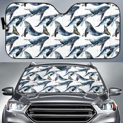 Blue Whale Pattern Print Design 03 Car Sun Shade-JORJUNE.COM