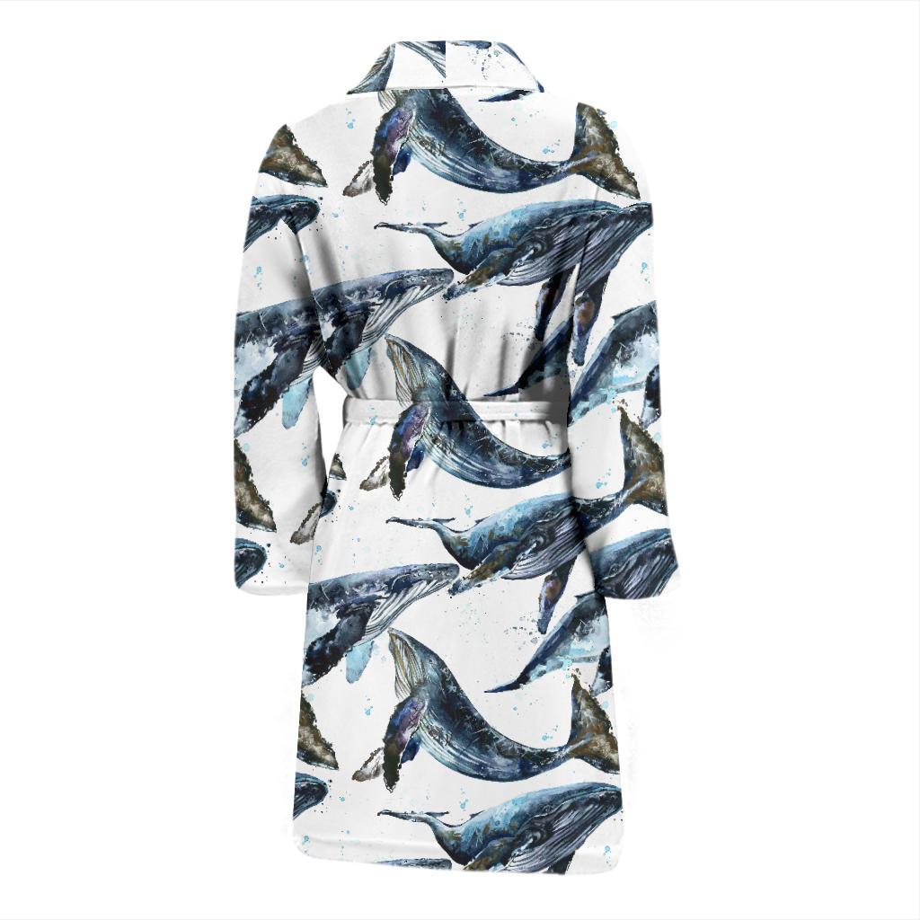 Blue Whale Pattern Print Design 03 Men Bathrobe-JORJUNE.COM