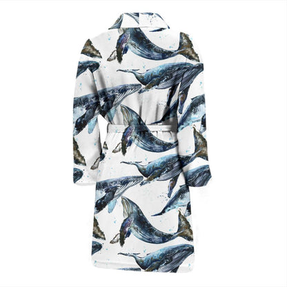 Blue Whale Pattern Print Design 03 Men Bathrobe-JORJUNE.COM