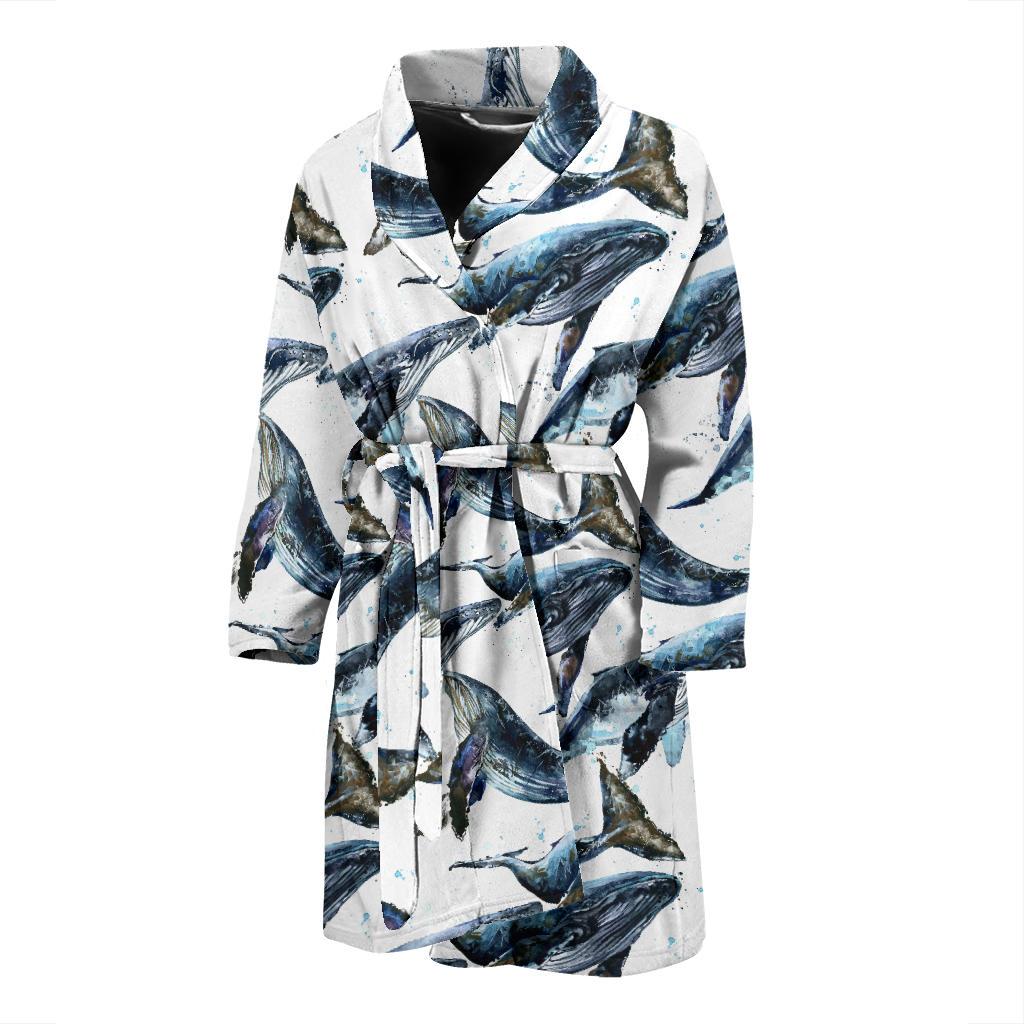 Blue Whale Pattern Print Design 03 Men Bathrobe-JORJUNE.COM