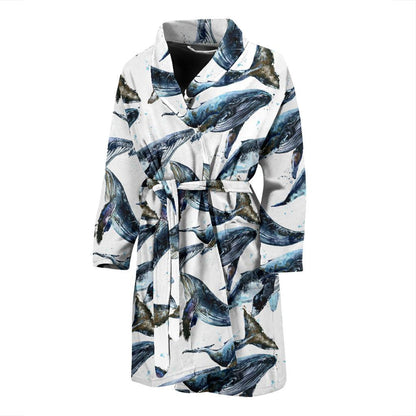 Blue Whale Pattern Print Design 03 Men Bathrobe-JORJUNE.COM