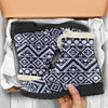 Blue White Tribal Aztec Faux Fur Leather Boots