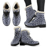 Blue White Tribal Aztec Faux Fur Leather Boots