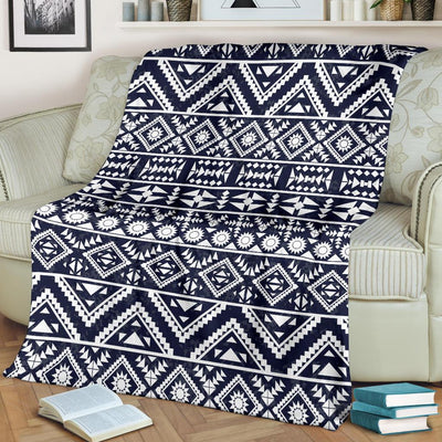 Blue White Tribal Aztec Fleece Blanket