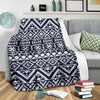 Blue White Tribal Aztec Fleece Blanket